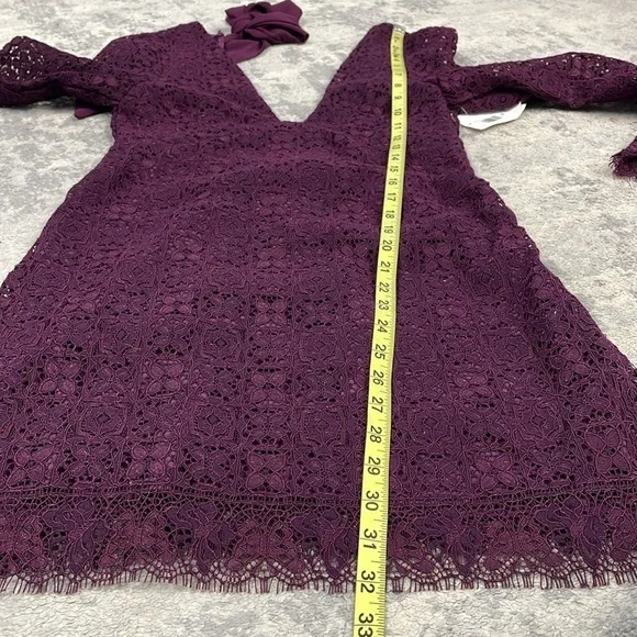 Free People Honey Honey Lace Long Sleeve Mini Dress Burgundy Purple Defect 2 - Picture 7 of 14